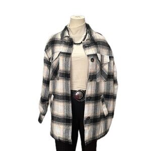 Lux Cozy Sherpa Teddy Lined Plaid Jacket Shacket Oversized Medium New with Tags
